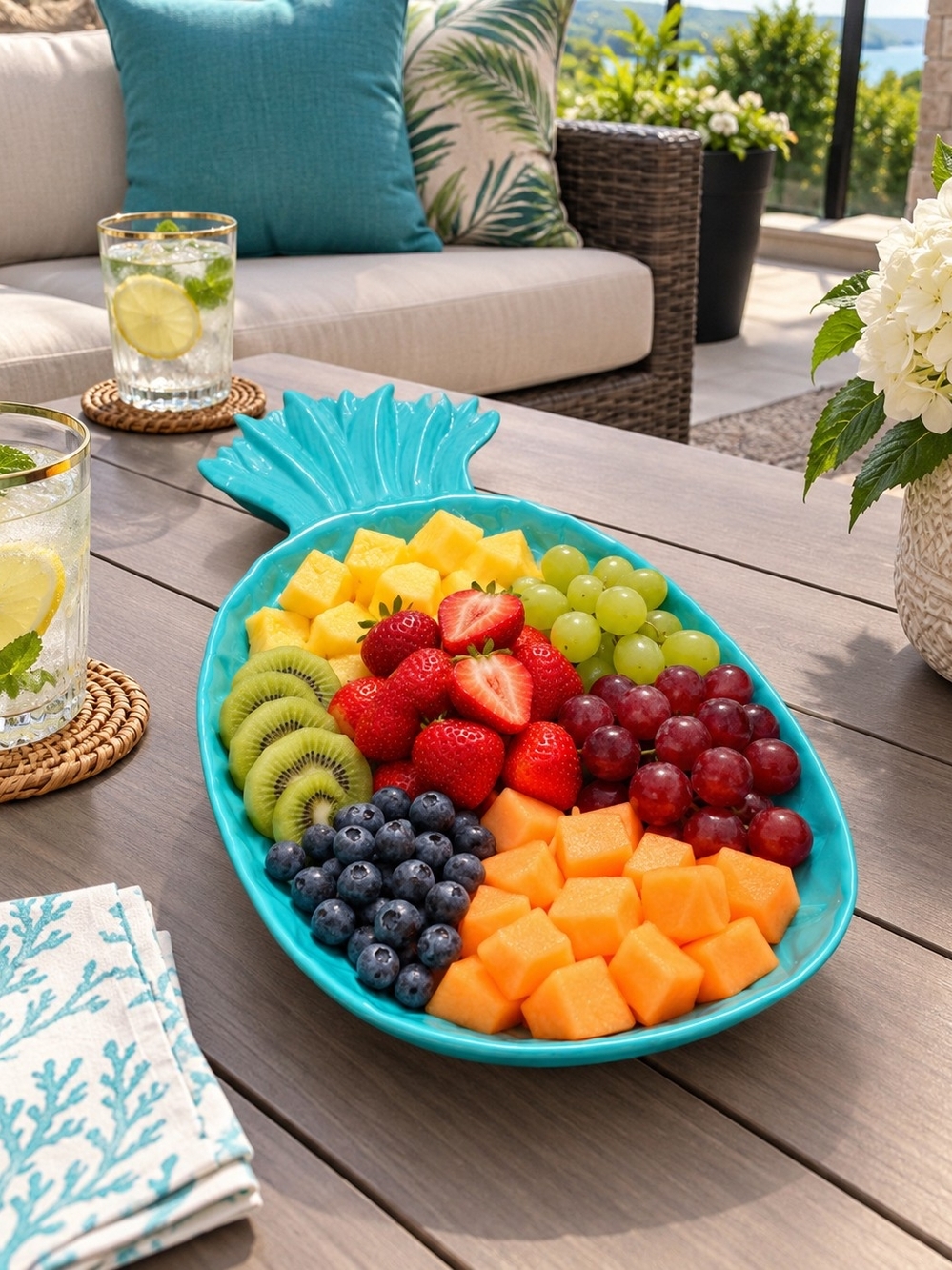Turquoise Pineapple Serving Platter - Stylish Fruit & Snack Tray